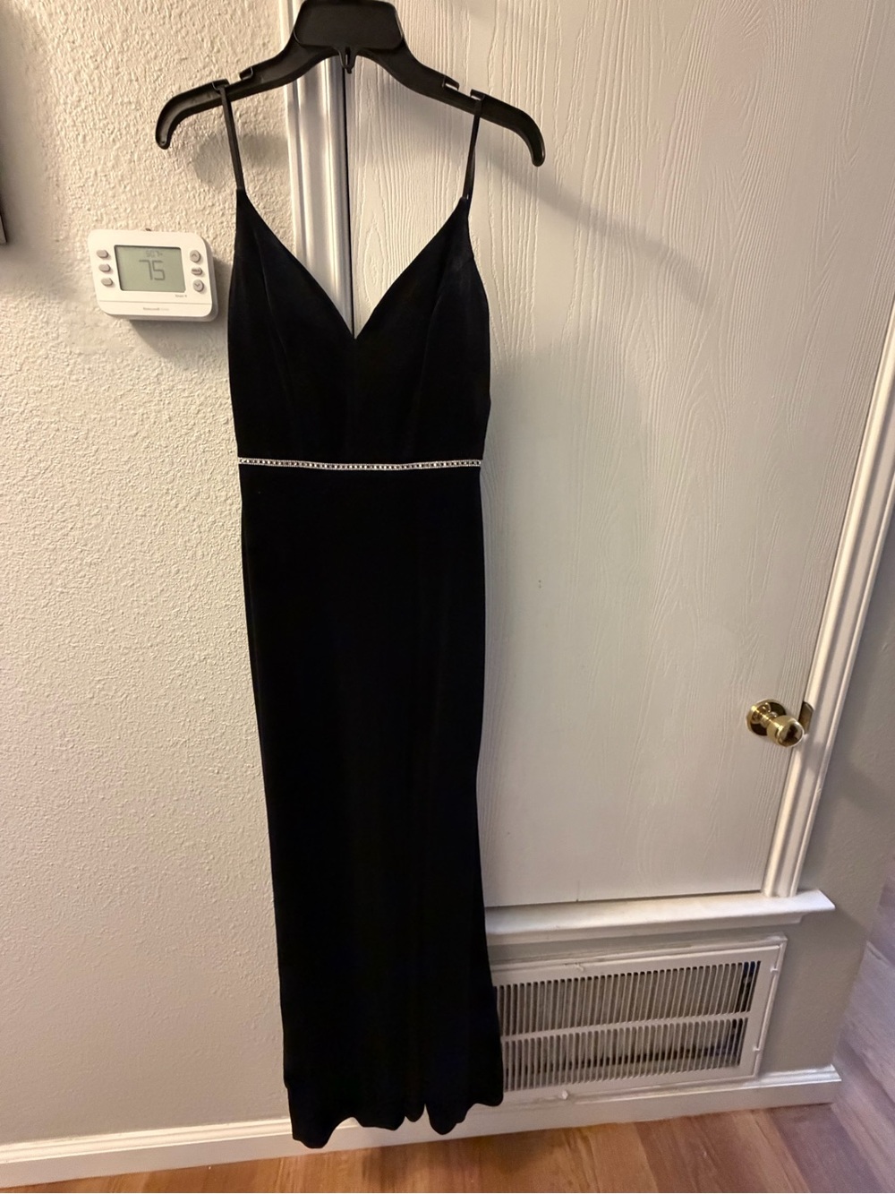 Black Spaghetti-Strap Maxi Dress with Waist Embellishment